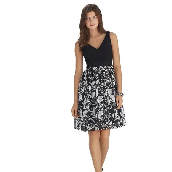 White House Black Market | Dresses | Whbm Sleeveless Rose Print Fit And Flare  Dress | Poshmark